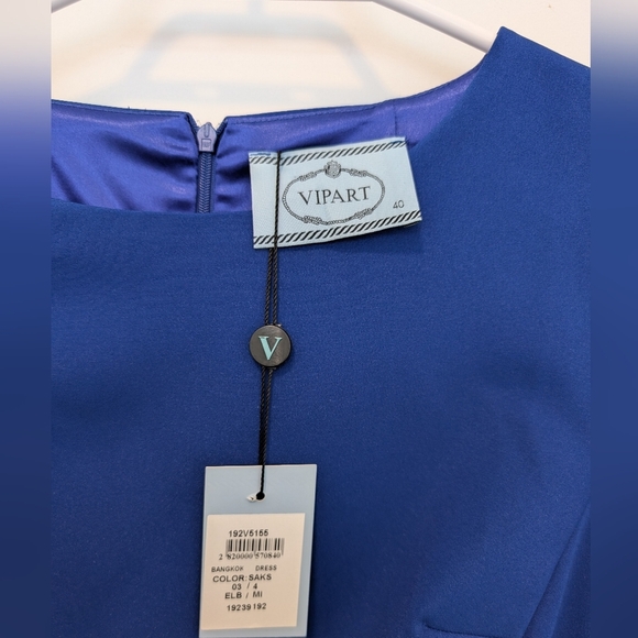 NWT Vipart Blue Belted Pencil Slim Fit Cocktail Dress Knee Length Zipper Sleeves - Picture 3 of 9